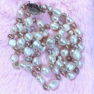 14K Plated Natural Pink White South Sea Double Layered Pearl Necklace
